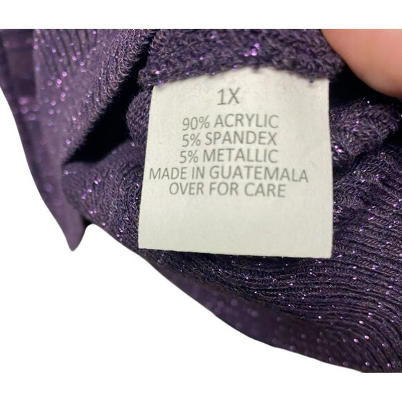 AGB Woman Plus Size 1X Purple with Metallic Thread Cowl Neck Tunic Sweater With - Picture 8 of 9